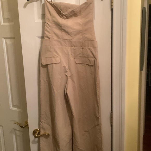 Zara Pants - NWOT ZARA WOMEN BEIGE STRAPLESS WIDE LEG JUMPSUIT  Size XS